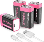 Laetavad 9 V patareid, 1300 mAh 9 V plokk-aku liitium-ioon akud USB-C kiirlaadimisega suitsuandurile, multimeetrile, mikrofonile (4 tk)