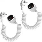 Schuko pikenduskaabel Spiraalkaabel 2 m Kaitsekontakt-spiraal pikendus Venitav 0,6 m kuni 2 m 16 A/230 V 3680 W Maandamiskontakti pikendus koos Schuko pistikuga ja &uuml;henduskohaga 2 tk pakendis