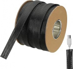 hankekaart 46 m - 2,5 cm erweiterbare geflochtene Kabelh&uuml;lse, PET-Kabel-Management, Kabelschutz, Drahtwickel-Webstuhlschlauch f&uuml;r TV, Computer, B&uuml;ro, Heimger&auml;te, Schwarz