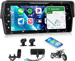 Kahekordne kaamera: CAMECHO mootorratta juhtmevaba Carplay & Android auto mootorratta jaoks, mootorratta navigatsioon 6,86-tollise IP68 veekindla HD puuteekraaniga mootorratastele koos DVR/Bluetooth/EQ/TF-kaardiga