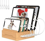 OthoKing mobiiltelefoni laadimisjaam USB laadija Mitme seadme laadimisjaam nutitelefoni laadija mitmele mobiiltelefonile USB laadimisjaam Mitme bambuse 5 kaabliga