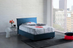 Talamo Italia - Asmara Square and Half Bed, Container Bed with Fabric, 100% Made in Italy, Front Opening, Mattress Cm 120x190, Blue