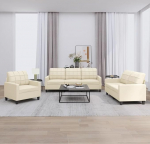 Homgoday 3 Piece Sofa Set with Cream Faux Leather Cushions Furniture Set for Sofa Bed Living Room Couch Modern Sofa Set Outdoor Furniture