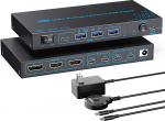 2 s&uuml;learvutit 3 monitori KVM l&uuml;liti 2 port MST Dual USB-C dokkimis KVM toetus kolmele monitorile Max 10Gbps USB &uuml;lekanne Kaks 4K@60Hz ja &uuml;ks 1080P@60Hz video v&auml;ljund 100W PD laadimisfunktsioon
