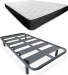 Somnia Descanso - Complete Bed with Reversible Bombay Mattress (Winter/Summer) + Reinforced Slatted Base 40 x 30 mm with 4 Screw Metal Legs, 90 x 190 cm