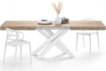 MOBILI FIVER Emma 160 Extendable Dining Table, Oak with White Crossed Legs, Made In Italy