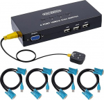 VGA KVM l&uuml;liti koos 4 KVM kaabliga, 4 pordi l&uuml;liti 4PC jagamiseks 1 videomonitori, klaviatuuri, hiire, printeri, sk&auml;nneri jaoks