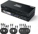 TESmart USB-C HDMI MST & EDID KVM Switch 2 Monitor 4 Arvuti 4K@60Hz USB 3.0 Dual Monitors USB-C KVM dokkimisjaam 2 s&uuml;learvutile ja 2 arvutile, peakomplekt, kiirklahvivahetaja, 100Mbps v&otilde;rk, sisendkaabel