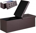 BAKAJI Chest Pouf Storage Box Footstool for Bedroom Bench Stool Foldable Structure Cover Made of Faux Leather Removable Padded Seat Size 115 x 38 x 40 cm (Brown)