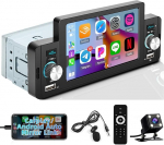 Hikity 1 DIN autoraadio Carplay Android auto 5-tolline puuteekraan, Bluetooth k&auml;ed-vabad raadio koos peeglilink, FM, tagurduskaamera, mikrofoniga