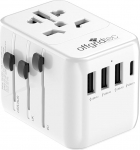 Offgridtec universaalne reisiadapter kogu maailmas 3 x USB-A ja 1 x USB-C valge
