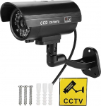 Dummy Surveillance Camera Waterproof Fake CCTV Camera with Flashing Red LED Light for Outdoor and Indoor Use (without Battery) - Black