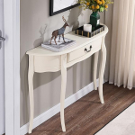 Massiivpuidust konsoollaud sahtlitega, Ameerika stiilis poolringikujuline seinalaud, elegantne Euroopa disain sissep&auml;&auml;suks, esikusse ja elutuppa (valge, 90 x 85 x 30 cm)