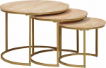 Nesting-Couchtische 3er-Set, Braun Massivholz Mango und Stahl, Rund, Platzsparend, f&uuml;r Wohnzimmer, Deko, Snacks & Kaffee, Industrieller Stil