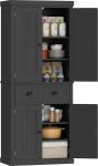 HOMCOM K&ouml;&ouml;gikapp Sideboard K&ouml;&ouml;k kaasaegses stiilis kapid ustega Reguleeritavad riiulid ja sahtlid Hoium&ouml;&ouml;bel s&ouml;&ouml;gituppa elutuppa 76,2 x 40,2 x 183 cm mustana