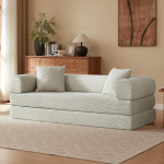 4-in-1 Futon kokkupandav diivanvoodi, 2-kohaline kombineeritav diivan kokkupandavate madratsite ja metallraamiga, magamisfunktsioon, modulaarne ilma vedrustuss&uuml;dameta, 195 x 89 x 59 cm (Beige-B)