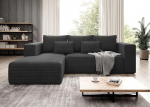Moderno nurgadiivan magamisfunktsiooniga ja voodikasti triipudega - 3-kohaline ja robustse kattega diivan - L-kujuline diivanvoodi - kaasaegne diivanikordon - 255 x 73 x 161 cm - vasakpoolne grafiitv&auml;rvi