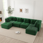 Dolaman&iacute; 4-kohaline diivan 2 jalatoega, U-kujuline nurgadiivan, Corduroy kangast kondita diivan, modulaarne diivan, ei vaja kokkupanekut, k&otilde;rge elastne polster, laiad k&auml;etoed, elutuppa, puhkeruumidesse, puhkeruumidesse (roheline)