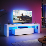 TV-kapp 160 cm LED-valgustusega TV-plaat valge madallaud klaasriiuliga TV-laud 160 x 45 x 35 cm (B x K x S)