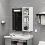 TUKAILAI Vannitoa peegelkapp koos valgustusega, Vannitoa peeglikapp 3 avatud riiuliga, Vannitoa kapp reguleeritavate riiulitega vannituppa 45 x 17 x 52 cm