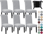 SPRINGRICO 6 Pack s&ouml;&ouml;gitoa tooli katted koos istmev&ouml;&ouml;ga, Stretch Parsons Chair Slipcover pestav k&ouml;&ouml;k s&ouml;&ouml;gitoa kate eemaldatav istme kaitsja komplekt 6, S2- Silver Gray