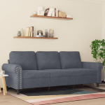 Juroupi 359540 3-Seater Sofa Living Room Sofa Couch Seating Corner Dark Grey 180 cm Velvet