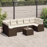 Modulares Outdoor-Sofaset mit Eck- und Armsitzen, Gartenm&ouml;bel-Set mit Sicherheitsglas-Tisch und Terrassen-Set aus Poly-Rattan und Stahl, 8-teilig in Braun und Creme mit Kissen