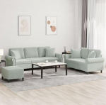 2-TLG. Diivan Samt, Sofagarnitur Hellgrau Samt, bequemes Sofa mit Kissen und dick gepolsterten Sitzfl&auml;chen