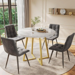 Zepneiy Esstisch mit 4 st&uuml;hlen, Esstisch Rund mit 80 cm Durchmesse und Wei&szlig;e MDF Tischplatte, K&uuml;chentisch Set mit goldenen Metallbeinen und DunkelGraue Samt Esszimmerstuhl