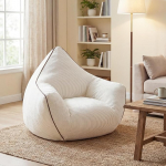 HOOBRO Cord Bean Bag m&auml;luvahut&auml;idisega, Bean Bag tool, mis on t&auml;idetud suure tihedusega purustatud vahuga t&auml;iskasvanutele, Cord tool magamistuppa, elutuppa, &otilde;ppet&ouml;&ouml;le, beež EBE03SO01