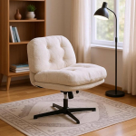 MEUBLE Hubane tugitool 360&deg; p&ouml;&ouml;ratav lamamistool Lounge koos reguleeritava k&otilde;rgusega kiikumise funktsiooniga lamamistool polsterdatud tool magamistuppa elutuppa Boucl&eacute; kangas valge