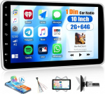 SIXWIN 2G+64G Android 15 Autoradio 1 Din mit Carplay/Android Auto, 10 Zoll 360&deg; p&ouml;&ouml;ratav Abnehmbarer HD IPS puuteekraan GPS WiFi Bluetooth 5.0 FM RDS Mirror Link+32EQ
