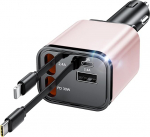 COCIVIVRE 4-in-1 autolaadija, sisset&otilde;mmatav auto kiirlaadija, USB-sigaretis&uuml;&uuml;taja, autolaadija, autoadapter, mis &uuml;hildub iPhone 17 Pro Max/Air/16/15/14, Galaxy, iPad, Pixel, Huawei'ga