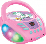 Lexibook Unicorn Bluetooth CD-m&auml;ngija lastele - kaasaskantav, valgusefektid, mikrofonipesa, Aux-in, aku v&otilde;i vooluv&otilde;rk, t&uuml;drukud, poisid, lilla, RCD109UNILXB