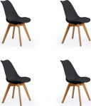 SHIITO Otto Model - 4 Nordic Style Dining Room Chairs | 47 x 42 x 84 cm - Colour Black | Simple and Elegant Design | with Beech Legs