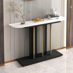 Moderner schmaler Eingangstisch f&uuml;r das Wohnzimmer - Stilvoller Konsolentisch mit geometrischen Metallbeinen, Flurtisch (Wei&szlig;, 100 cm) - Perfekt f&uuml;r kleine R&auml;ume