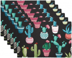 Stoff-Tischsets, waschbare Tischsets f&uuml;r Esstisch, 6er-Set,Sukkulente Blumentopf Kaktus