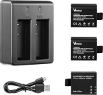 Action kaamera aku, Vemico&reg; 1050mAh akud (3-pakk) koos USB topeltlaadijaga Apeman/AKASO EK7000/Campark/EKEN/Vemont/Victure Sport kaamerale