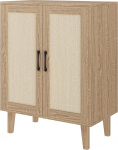 Panana Buffet Cabinet Sideboard rottingist kaunistatud ustega k&ouml;&ouml;gikapp Aktsendikapp (naturaalne puit)