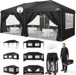COBIZI Gazebo 3 x 6 m, kokkupandav Gazebo 3 x 6 m veekindel stabiilne kokkupandav telk Anti-UV kokkupandav Gazebo v&auml;ljas kokkupandav Gazebo 3 x 6 m 6 k&uuml;lgseinaga aeda, peole, pulmale, piknikule, turule, mustale pinnale