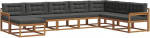 Outdoor-Sofa Set aus massivem Akazienholz, Modulares Garten-Lounge-Set mit Sitz- und R&uuml;ckenkissen, Anthrazit und Natur, Sitzgruppe f&uuml;r Terrasse und Garten, 8-teilig, 406 x 247,5 x 73 cm