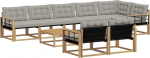Outdoor Lounge Set 9-teilig aus Akazienholz, Gartenm&ouml;bel Set mit Ecksofa und Tisch, Sitzgruppe f&uuml;r Terrasse und Garten, modulare Ecklounge, 8 Sitzpl&auml;tze, Wei&szlig; und Hellgrau