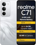 realme C71 nutitelefon 8+256GB 6000mAh aku 45W kiirlaadimine 120Hz vaatamismugavusekraan valge