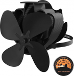 Magnetic fireplace fan, quiet fireplace fan, fireplace fan, without electricity, with modified deflection plate and thermometer for fireplace/stove/wood/stove pipe