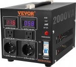 VEVOR 2000 W pinge muundur AC 110 V 220 V trafo muundur 2 x USA NEMA 5-15R 3-pin / 2 x standard Euroopa Shucko v&auml;ljundpistikupesa, 1 x 5 V USB port, 1 x C-t&uuml;&uuml;pi pistikupesa.