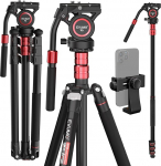 EVUMO Video Tripod 200 cm Aluminium Overhead Tripod Camera Tripod Professional Convertible to Monopods, Heavy Duty Tripod with 360 Degree Fluid Head for DSLR and Camcorder, 12 kg Load Capacity