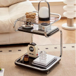 PQXQZ ratastega k&uuml;ljelaud, k&uuml;ljelaud ratastega, metallraamiga ja eemaldatava karastatud klaasist lauaplaadiga, 3-kihiline ratastel k&uuml;ljelaud elutuppa, magamistuppa, kontorisse ()