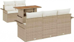 Rantry 6-Teiliges Garten Sofa Set mit Kissen Beige Poly Rattan Akazie Gartenlounge Model3349273