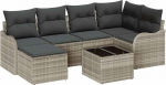 Rantry 7-teiliges Garten-Sofa-Set mit Kissen Grau Poly-Rattan, 2-Sitzer Garten-Sofa mit Kissen Hellgrau Poly-Rattan Gartenlounge Model3345782