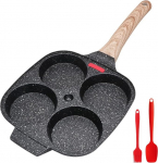 Bobikuke Fried Egg Pan, Pancake Pan 4 Hole Eye Pan Non-Stick Aluminium Pan for Breakfast Fried Egg Hamburger, for Induction Hob & Gas Stove (Black)